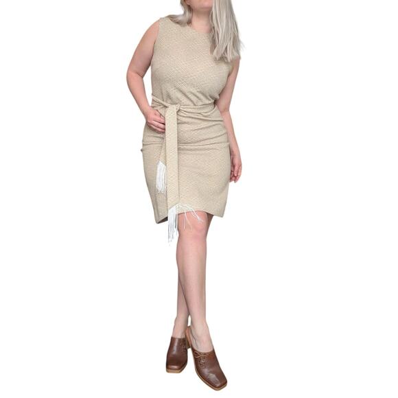 Vintage Metallic Belted Fringe Mini Dress Sleeveless Toni Todd Glam Date Night - Picture 1 of 7